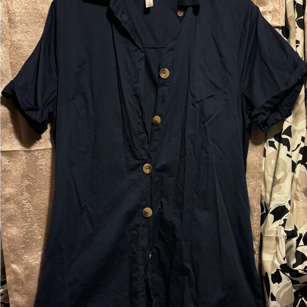 Navy blue button up top!